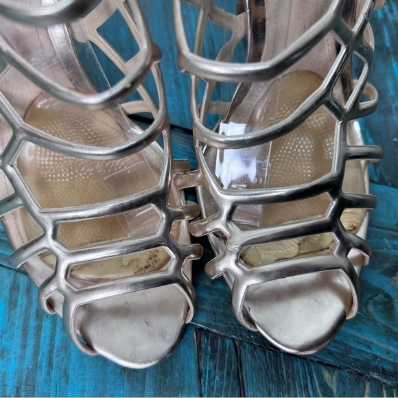 Schutz Juliana Gold High Heel Caged Open Dress Sandal Size 8 - Picture 6 of 16